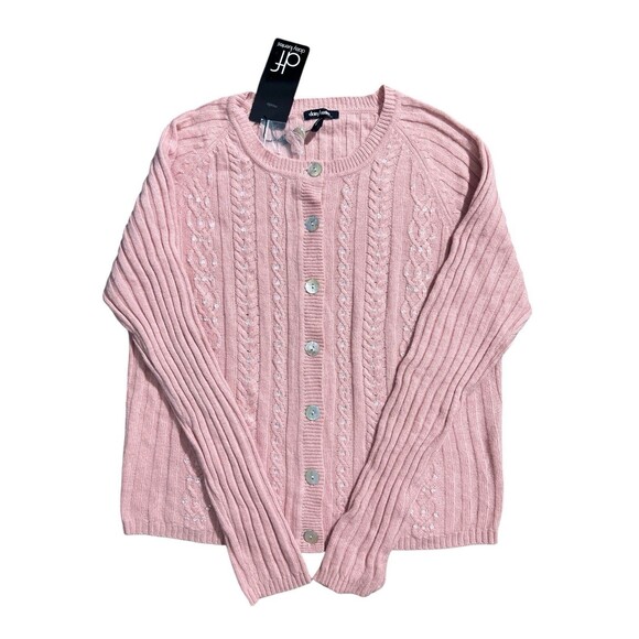 Daisy Fuentes Ladies Angora Rabbit Hair Blend Sequin Trim Cardigan Pink Sz L NWT - Picture 1 of 9